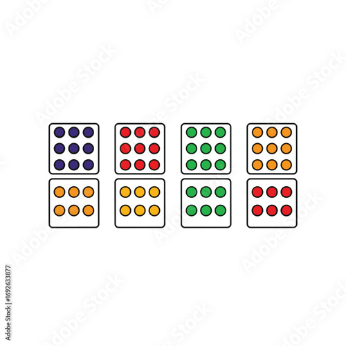 Exploring visual patterns involving colored dots arranged in grids across multiple squares