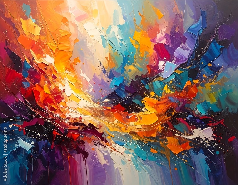 Fototapeta premium Abstract painting with vibrant colors and dynamic brushstrokes