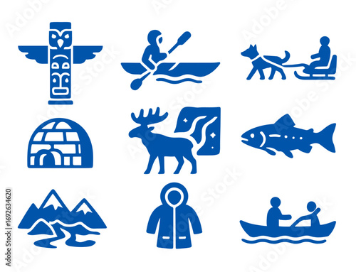 vector isolated blue color Alaska traditional cultural symbols