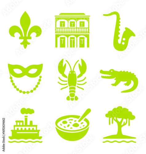 vector isolated green color Louisiana traditional cultural symbols