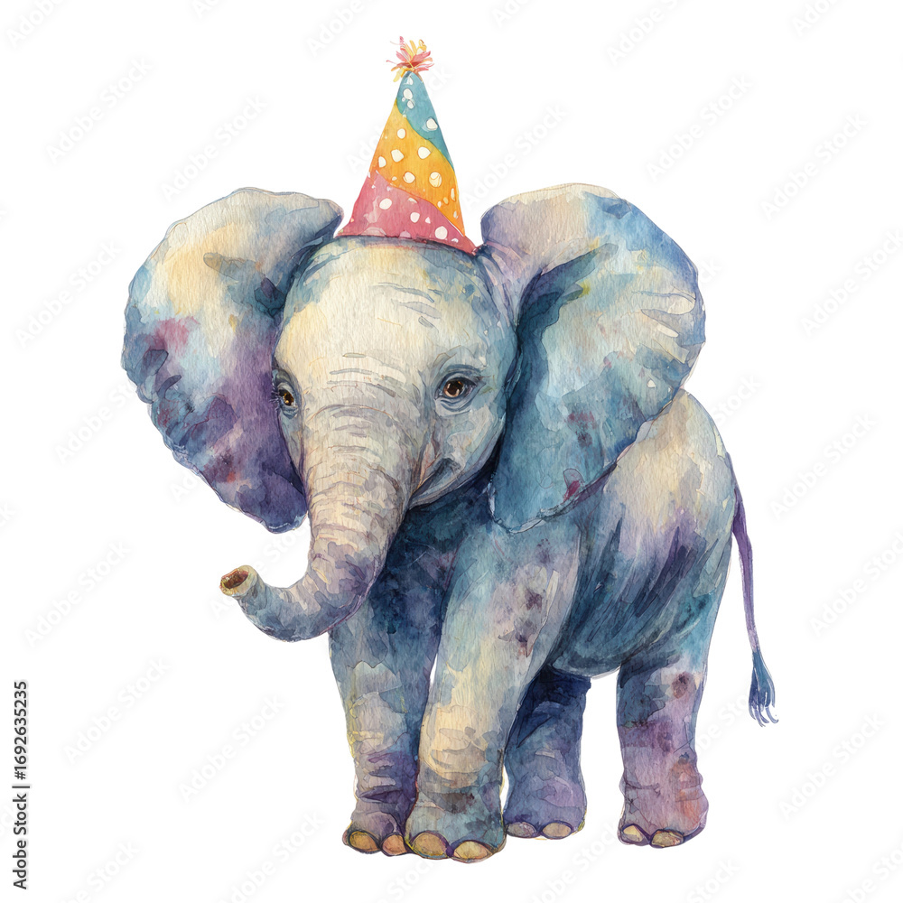 Obraz premium colorful elephant wearing party hat on transparent background