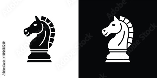 Silhouette Chess Piece Knight, Black and White Isolated Figure on Transparent Background
