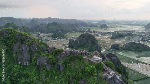 Hang Mua mountain ridge overlooking valley and rice paddies in Ninh Binh