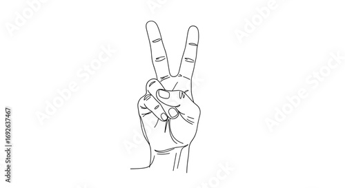 A hand gestures two fingers upward signifying peace and victory in a simple sketch style illustration