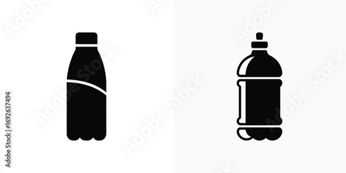 Two bottle Icons on transparent background. Mineral water bottles in black silhouette