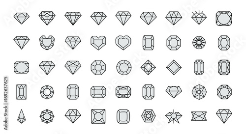 Collection of diverse gemstone cuts and facet patterns for jewelry design inspiration