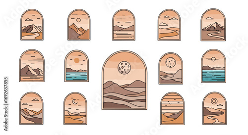 Serene abstract landscapes minimalist arched scenes collection