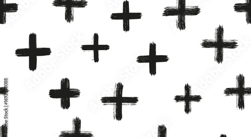 Abstract brush stroke plus sign pattern simple geometric design black and white background