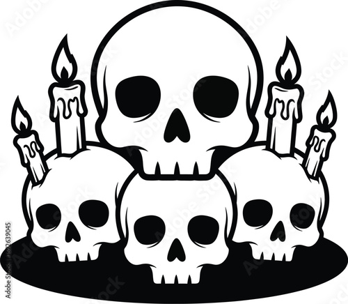 Spooky skull arrangement with flickering candles, perfect for Halloween themes.