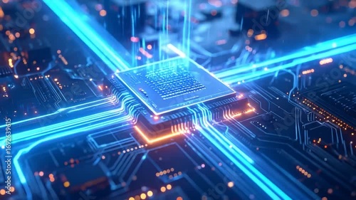 Wallpaper Mural Modern Tech Motherboard with CPU chip Animation, Futuristic Circuit Board Technology Torontodigital.ca