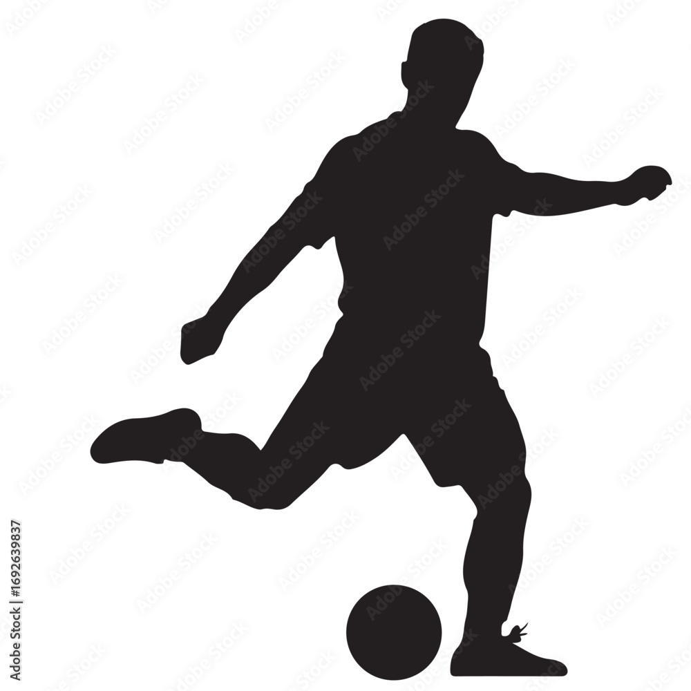 Obraz premium Dynamic Silhouette of a Soccer Player Kicking a Ball on a White Background
