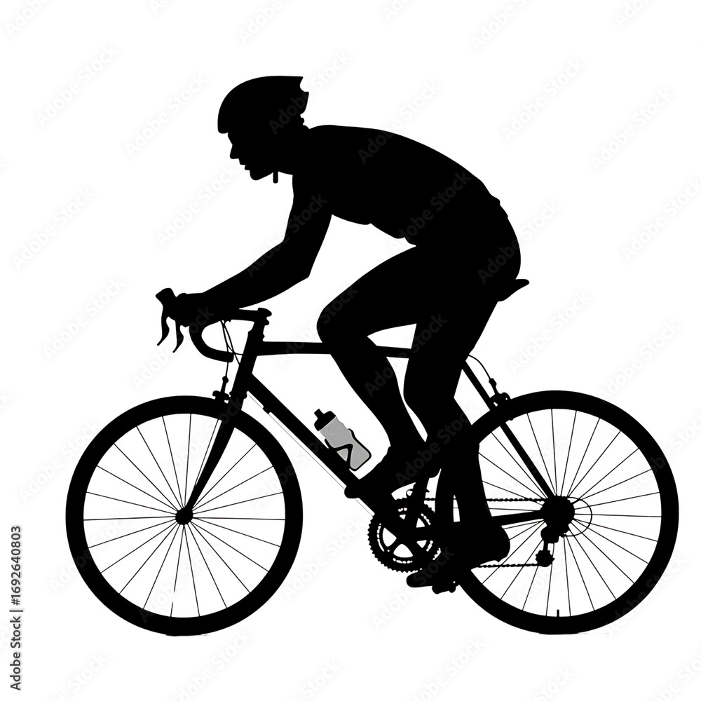 Naklejka premium Silhouette of a cyclist in motion on a road bike white background