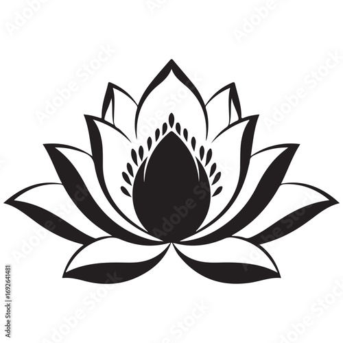 Minimalist Black and White Lotus Flower Illustration