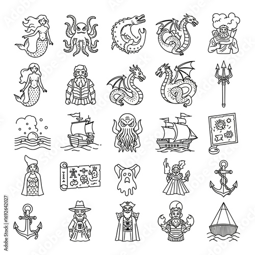 Monochrome icon collection of diverse occupations, representing a variety of career paths and employment opportunities