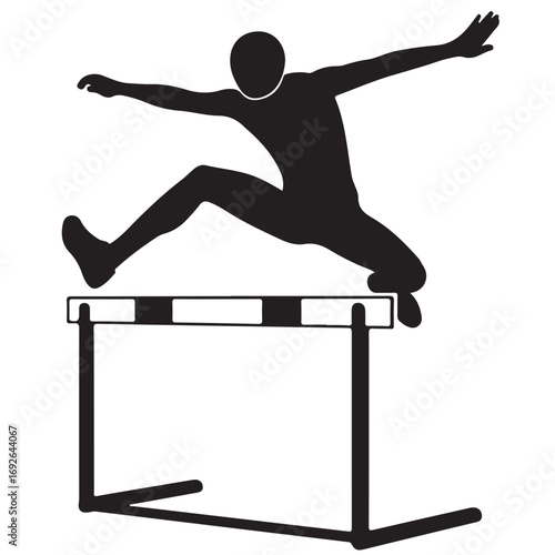 Dynamic Silhouette of a Male Athlete Hurdling Over an Obstacle