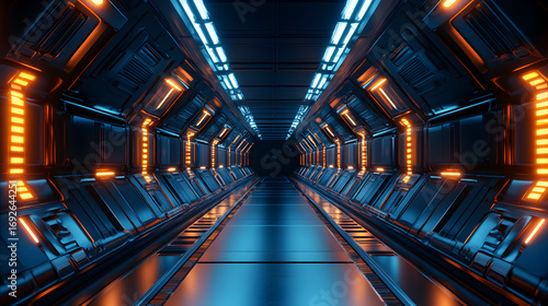 Fototapeta Naklejka Na Ścianę i Meble -  Abstract interior sci-fi spaceship corridors