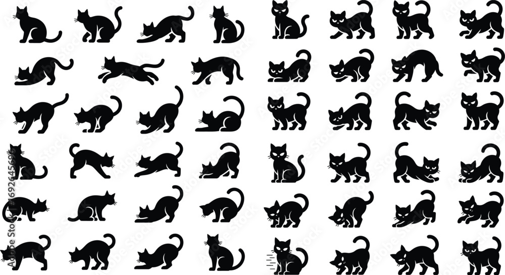 Fototapeta premium Black Cat Silhouette Vector Collection
