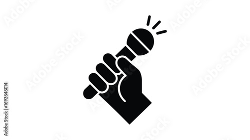 Hand holding microphone icon for singing performance and public speaking
