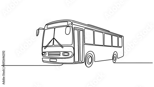 Minimalist single line drawing of a public transportation bus on a white background