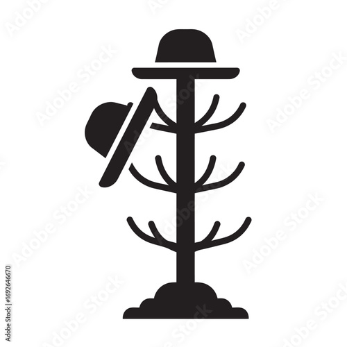black and white silhouette of a hat stand vector on a white background