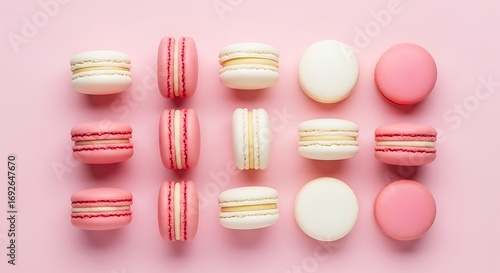 Wallpaper Mural Delicious Pink and White Macarons on Pink Background - Flat Lay Food Photography Torontodigital.ca
