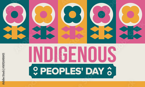 Indigenous Peoples' Day. Native American Day. American Indian culture. Heritage Month. Celebrate annual in United States. Tradition pattern. Poster, card, banner and background. Vector illustration