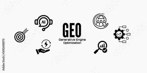 Infographics design of GEO Generative Engine Optimization Concept for Online Marketing On white background.