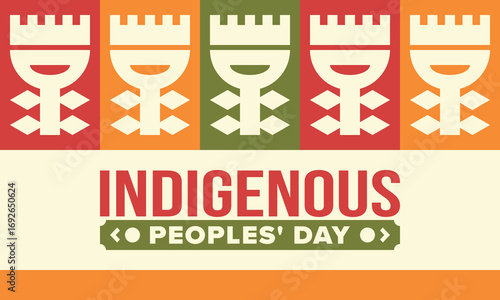 Indigenous Peoples' Day. Native American Day. American Indian culture. Heritage Month. Celebrate annual in United States. Tradition pattern. Poster, card, banner and background. Vector illustration