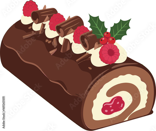Chocolate Roll Cake Front View – Vector Illustration