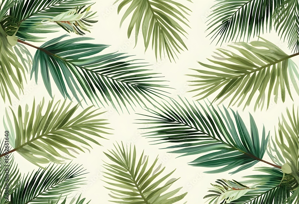 Lush Green Palm Fronds: A Seamless Tropical Paradise Pattern.