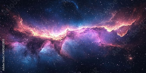 A river of stardust flowing through a glowing nebula in deep space