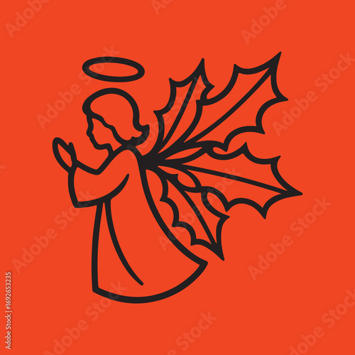 Minimal Angel silhouette with wings designed as holly leaves