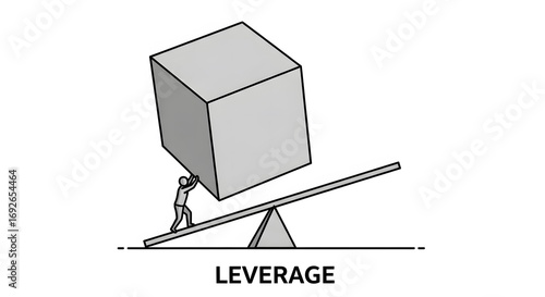 Conceptual illustration of leverage, demonstrating how a small force can move a large object, Simple graphics for business concept of leverage and its potential power