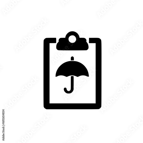 Insurance Related Clipboard Icon with Umbrella Representing Policy and Safety Record
