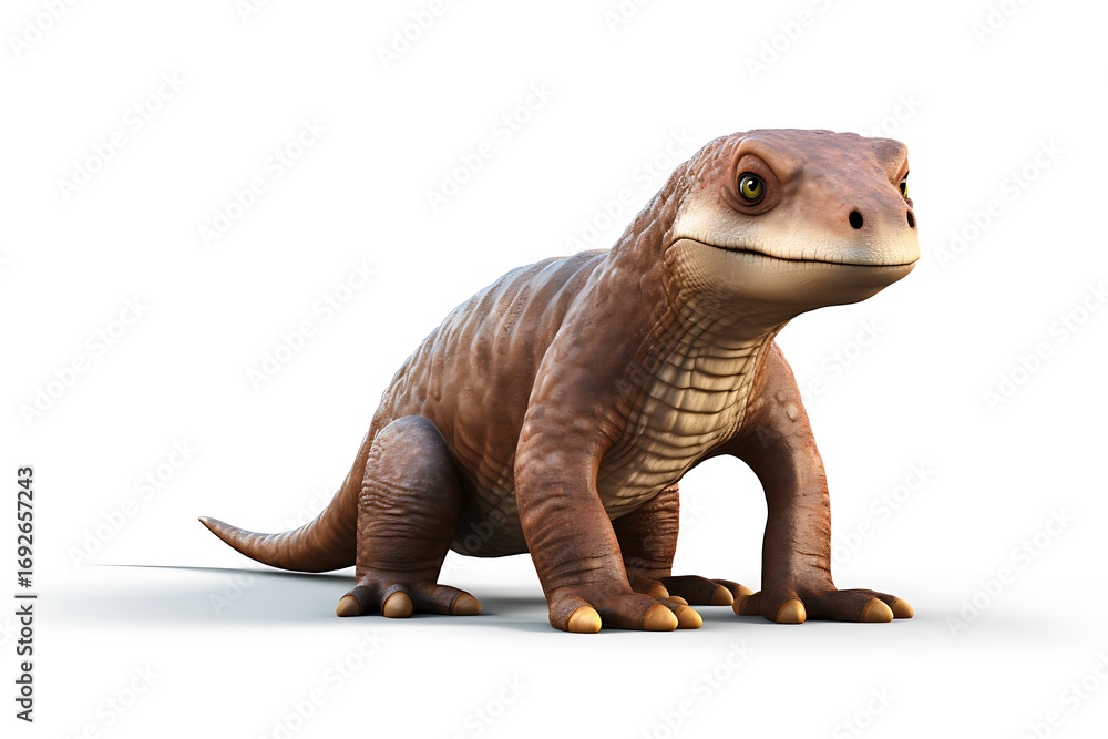 Fototapeta premium A realistic prehistoric creature stands confidently on a white background, showcasing its features