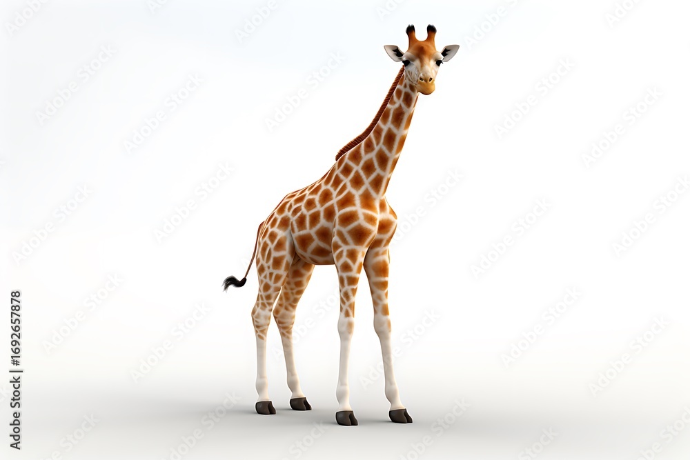 Fototapeta premium A realistic giraffe standing gracefully on a plain background, showcasing its unique patterns and stature