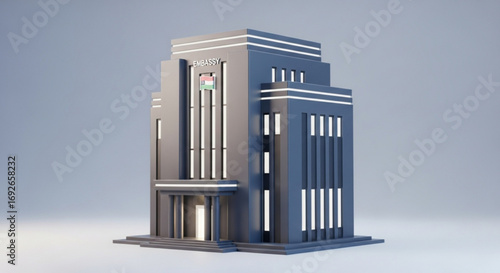 Embassy building architecture design with flag and modern style for government and international relations