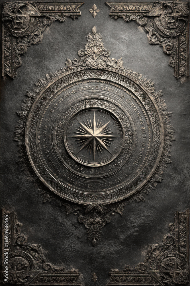 Obraz premium Dark background, ancient texture, subtle arcane markings and symbols on edges.