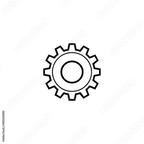 Simple black and white outline of a single gear cog