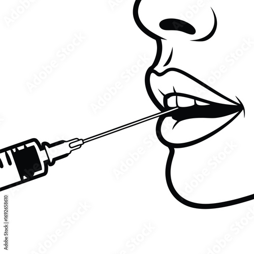 Close up of lips receiving a medical injection from a syringe