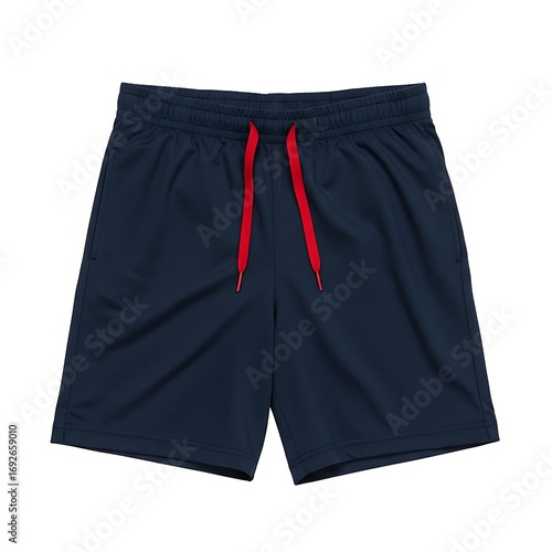 athletic shorts for pe class, elastic waistband, student version, isolated on white background