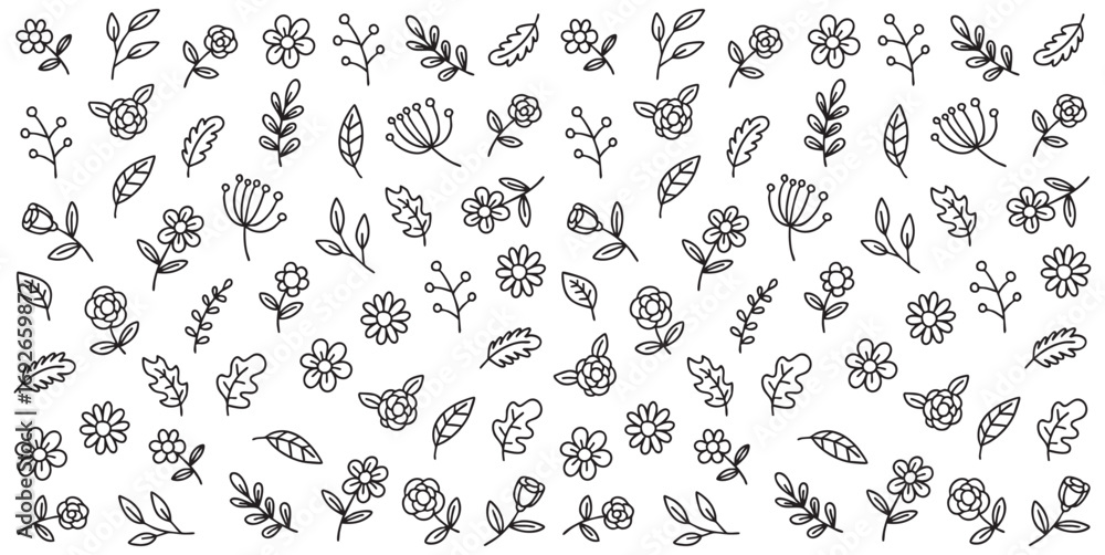 Fototapeta premium Hand drawn floral doodle pattern vector background