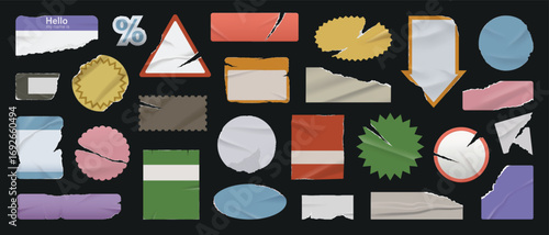 Blank Sticker Label Shape Pack with Vector Torn and Textured Tags for Package.
