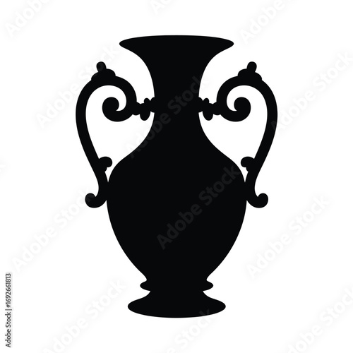 Black silhouette of an ornate ancient greek amphora vase