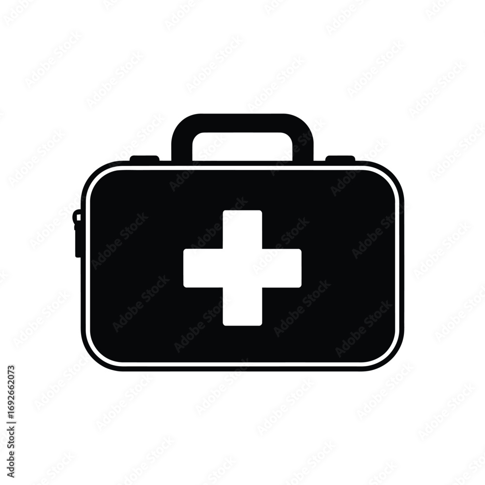 Black first aid kit icon with white cross symbol