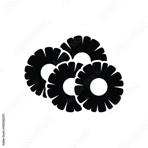 Black silhouette of pineapple rings on a white background