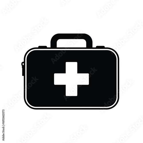 Black first aid kit icon with white cross symbol