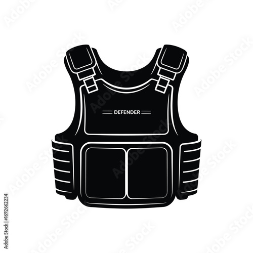 Black tactical vest with protective plates and straps
