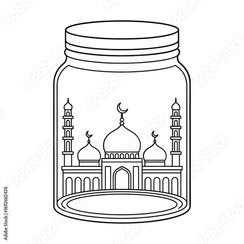 Mosque inside a glass jar illustration islamic culture and architecture