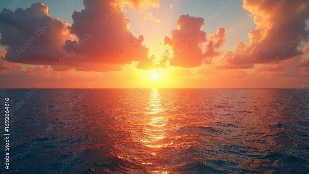 Fototapeta premium Beautiful Sunrise Over Ocean with Morning Light Seascape HD Background
